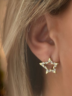 QA Quella Accessories Rodyum Yıldız Zirkon Taşlı Gold Küpe