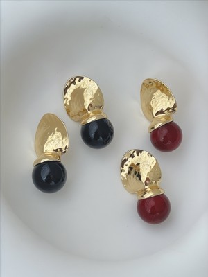 QA Quella Accessories Özel Seri Zr  Gold Plaka Top Sallantılı Bordo & Siyah 14K Gold Küpe - Siyah