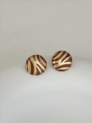 QA Quella Accessories Rodyum Bej Kahve Çizgi Tasarım 14 Ayar Altın Kaplama Gold Küpe