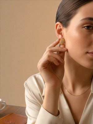 QA Quella Accessories Xuping Dorika Zirkon Taş Crter  14 Ayar Altın Kaplama Gold Küpe