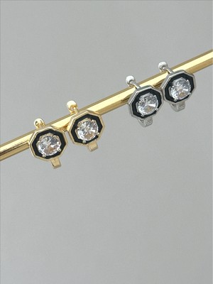 QA Quella Accessories Rodyum Siyah Mineli Kristal Zirkon Taş Gümüş & Gold 14K Altın Kaplama Küpe - Gold