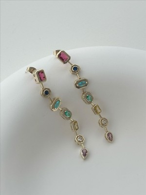 QA Quella Accessories Rodyum 7 Element   Renkli 14K Gold Küpe