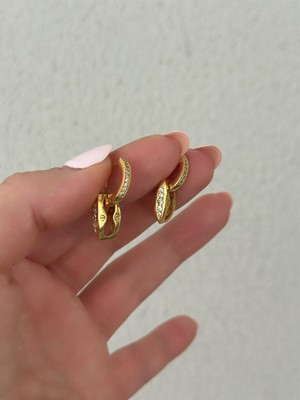 QA Quella Accessories Özel Seri  Zirkon Ataç  18K Gold Küpe