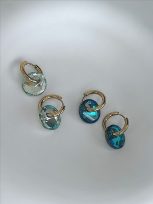QA Quella Accessories Çelik Çift Taraflı Kristal Parıltı Renkli Gold Küpeler - Beyaz-Su Yeşili