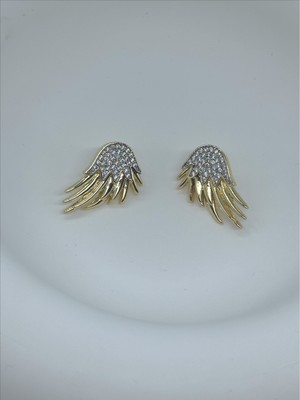 QA Quella Accessories Rodyum Zirkon Kanat Gümüş Taş Gold Küpe