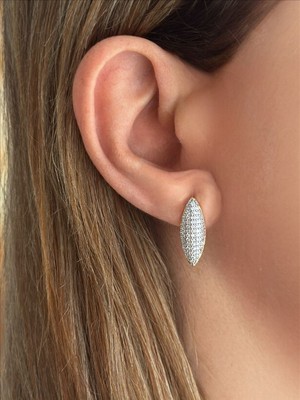 QA Quella Accessories Çelik Badem Silver Zirkon Taşlı Gold Küpe