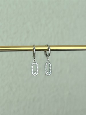 QA Quella Accessories Rodyum   Zirkon Taş 14 Ayar Gümüş Kaplama Küpe