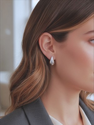 QA Quella Accessories Lak Kaplama Mat Parlak Mini Damla  14 Ayar Gümüş Küpe