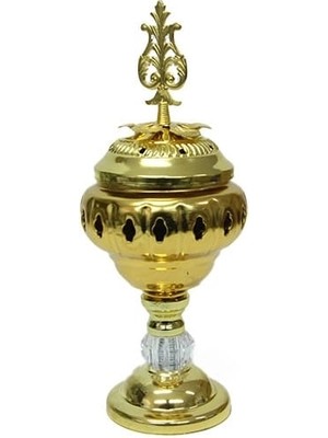 Buhurdanlık Metal Ayaklı ve Kapaklı Altın Dekorlu