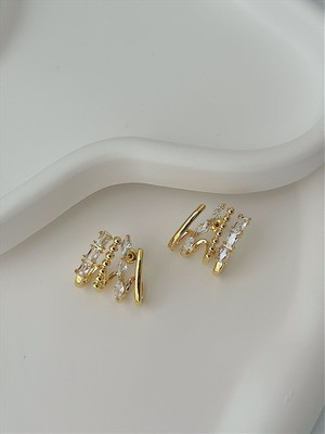 QA Quella Accessories Rodyum Çoklu Zirkon Sıralı Küpe