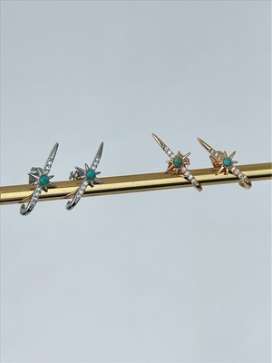 QA Quella Accessories Rodyum Zirkon Doğal Taş Kutup Yıldızı Gümüş & Gold Küpeler - Gümüş