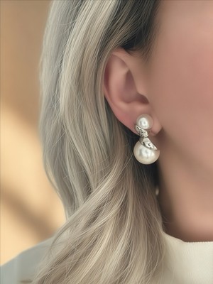 QA Quella Accessories Rodyum Beyaz Inci Top Sallantılı Gümüş Küpe