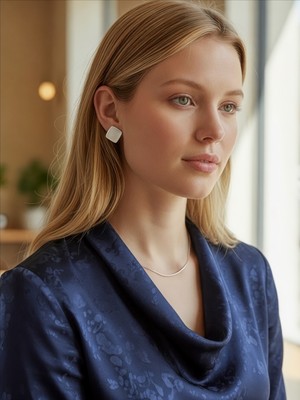 QA Quella Accessories Rodyum Parlak Mat Sedef Tasarım 14 Ayar Gümüş Kaplama Silver Küpe