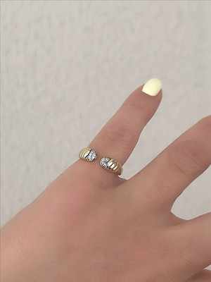 QA Quella Accessories Çelik Zirkon Detay Burgu Serçe Parmak Ayarlanabilir 14K Gümüş-Gold Yüzük