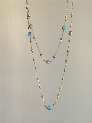 QA Quella Accessories Çelik Topçuk Nazar Boncuk Uzun 14K Gold Kolye 45CM/60CM - 60 cm