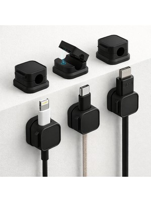 Voultage Manyetik Kablo Düzenleyici 6’lı Set, Masa Kablo Tutucu Klips, Şarj Kablosu Organizer Siyah (Siyah)