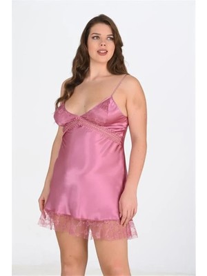 Hayat Store Arias Closet Büyük Beden Dantel Işlemeli Gülkurusu Saten Gecelik