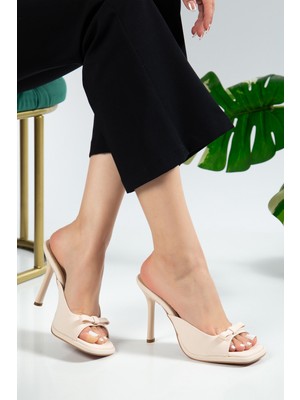 Tekin Shoes Nubuk Ten Renk Topuklu Terlik