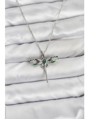 Hayat Store 316L Çelik Zincir Gümüş Renk Yusufçuk Model Zirkon Taşlı Kadın Kolye - Lisinya