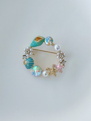 QA Quella Accessories Zirkon Tasarım Altın Kaplama Renkli Deniz Figürleri Gold Broş
