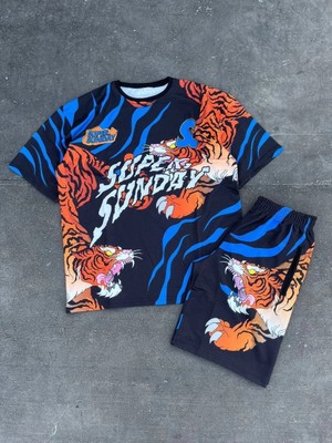 Glam Love Dijital Baskılı Şortlu Takım - Mavi -