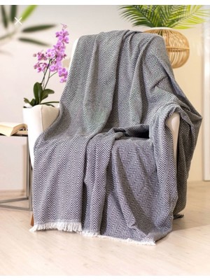 Özyün %100 Yün Tek Kişilik,koltuk & Tv Battaniyesi – Kalın Dokulu, Püsküllü, 160X220-GRI