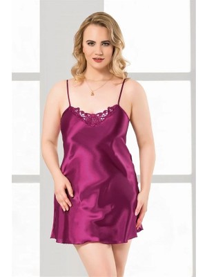 Hayat Store Arias Closet Büyük Beden Mor Kısa Saten Gecelik