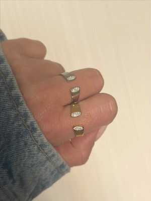 QA Quella Accessories Çelik Oval Beyaz Zirkon Taş Gümüş & Gold Ayarlanabilir Yüzük - Gümüş