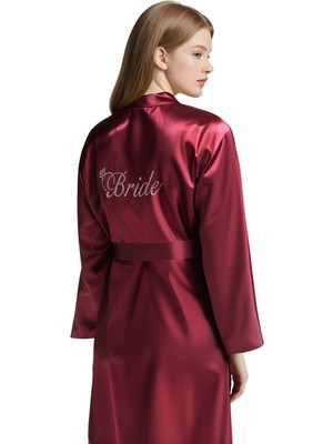 Luna Lora Bordo Saten Bride Sabahlık Zarif Kadın Ev Giyim