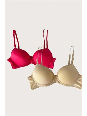 Hayat Store Arias Closet Ten-Kırmızı 2'li Mikro Kumaş Push Up Dolgulu Balenli Günlük Destekli Sütyen