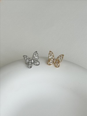 QA Quella Accessories Zirkon Taş Altın Kaplama Tasarım Kristal Kelebek Gold & Gümüş Broş - Gold