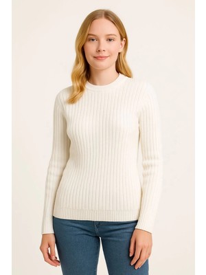 Marsilyan Bisiklet Yuvarlak Yaka Triko Kazak Pamuklu Kalın Fitilli Dokuma, Regular Fit Uzun Kollu Kışlık M