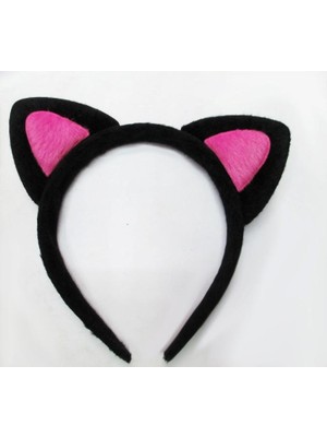 Emh Store Sevimli Kedi Kulak Pofuduk Kedi Taç Siyah Içi Şeker Pembe Renk 17X15 cm