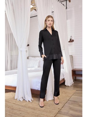 Hayat Store Arias Closet Uzun Kollu Önü Düğmeli Gömlek Yaka Pijama Takımı