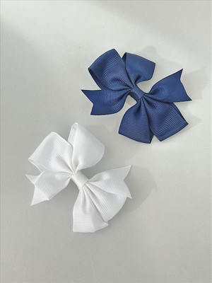 QA Quella Accessories Kumaş Fiyonk Beyaz & Lacivert Çocuk Pens Toka - Beyaz