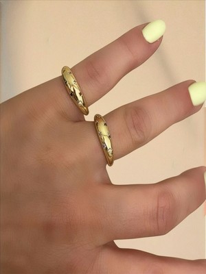 QA Quella Accessories Çelik Mini Renkli Zirkon Yıldızlı 14 Ayar Altın Kaplama Serçe Parmak Gold Yüzük