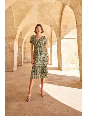 Hayat Store Arias Closet Yaprak Desenli Kısa Kollu Elbise
