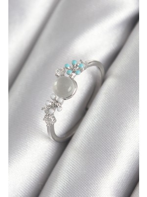 Emh Store Pirinç Gümüş Renk Zirkon Taş Detaylı Beyaz Sedefli Çiçek Model Kadın Yüzük - TJ-BYK3044