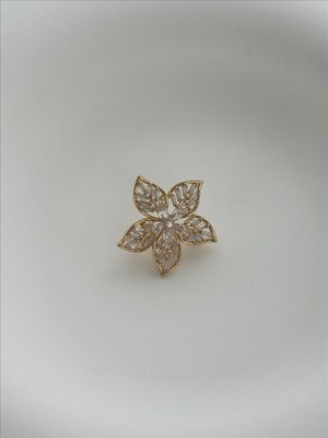 QA Quella Accessories Zirkon Tasarım Altın Kaplama Çiçek Gold Broş