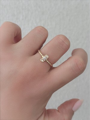 QA Quella Accessories Özel Seri Dikdörtgen Zirkon 14 Ayar Soft Gold Kaplama Ayarlanabilir Gold Yüzük