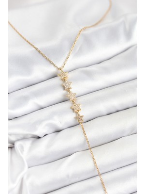 Hayat Store 316L Çelik Zincir Gold Renk Yıldız Model Y Kolye - Lisinya