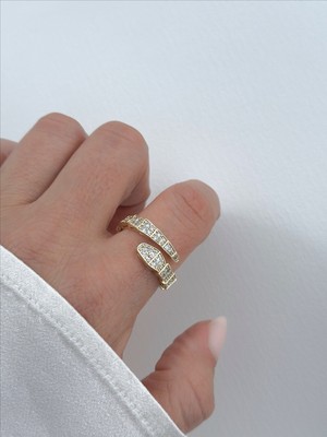 QA Quella Accessories Rodyum Yılan Tasarım Zirkon 14 Ayar Altın Kaplama Ayarlanabilir Gold Yüzük