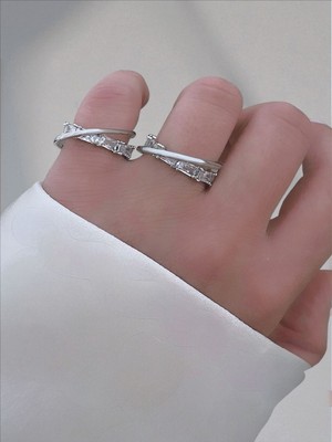 QA Quella Accessories Rodyum Çizgi Baget Zirkon Taş Ayarlanabilir Gümüş Yüzük