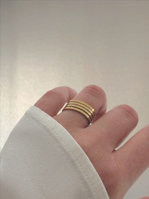 QA Quella Accessories Çelik Birleşik Ince Alyans Sıralı Ayarlanabilir Gold Yüzük