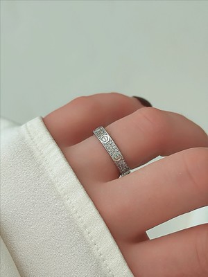 QA Quella Accessories Özel Seri Crter Love  Zirkon Taş Gümüş Kaplama Silver Yüzük Size: 7