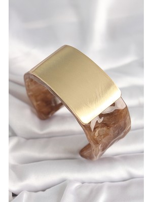 Emh Store Kahverengi Mermer Desen Akrilik Platik Gold Dikdörtgen Plaka Model Vintage Kadın Bilezik - TJ-BB6686