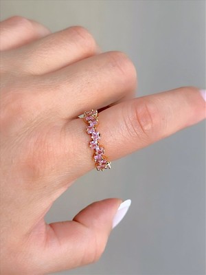 QA Quella Accessories Rodyum Zikzak Pembe Zirkon Ayarlanabilir Gold Yüzük