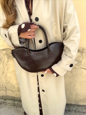 QA Quella Accessories Fora Deri Fermuarlı Askılı El Kol Omuz Çapraz Acı Kahve Çanta