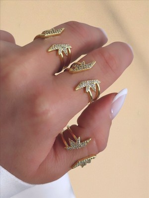 QA Quella Accessories Özel Seri Zirkon Yıldız Ayarlanabilir 14 Ayar Altın Kaplama Gold Yüzük