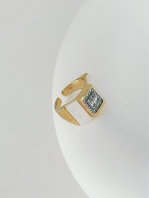 QA Quella Accessories Özel Seri   Beyaz Baget Zirkon Ayarlanabilir 14K Gold Yüzük